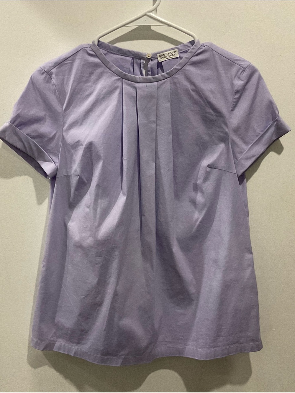 Brunello Cucinelli Lavender Short-Sleeve Pleated Top